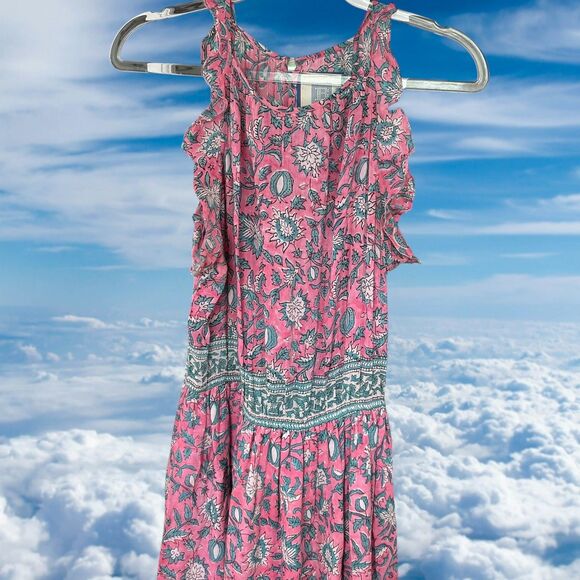 Bell By Alicia Bell Maxi Dress Pink Blue Silk Cotton Size Small Sleeveless - Picture 2 of 9